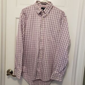 Lands' End Red/White/Blue Plaid Button Up Shirt Traditional Fit Size Large 16